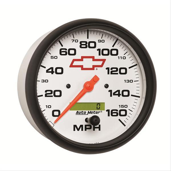 AutoMeter Gauge Speedometer 5in. 160MPH Elec. Programmable Chevy Red Bowtie White thumbnail 2