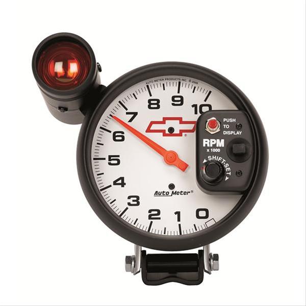 AutoMeter 5in (127mm) Pedestal Tachometer, 0-10,000 RPM, Chevy Red Bowtie thumbnail 2