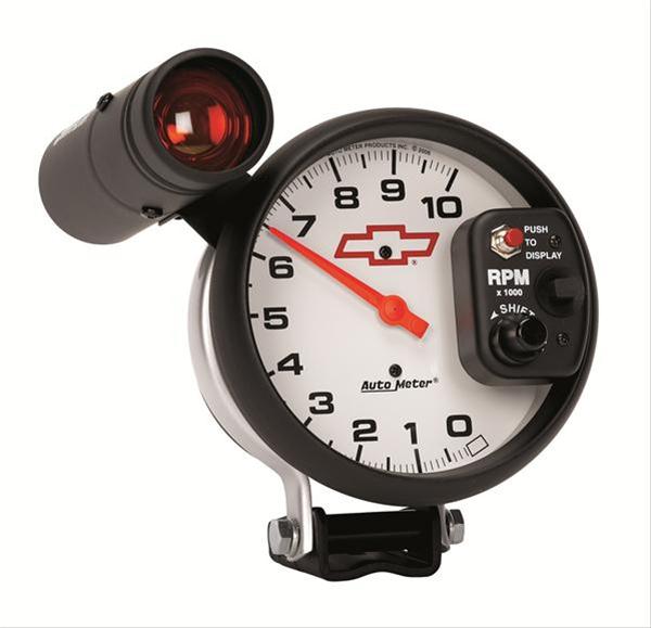 AutoMeter 5in (127mm) Pedestal Tachometer, 0-10,000 RPM, Chevy Red Bowtie thumbnail 3