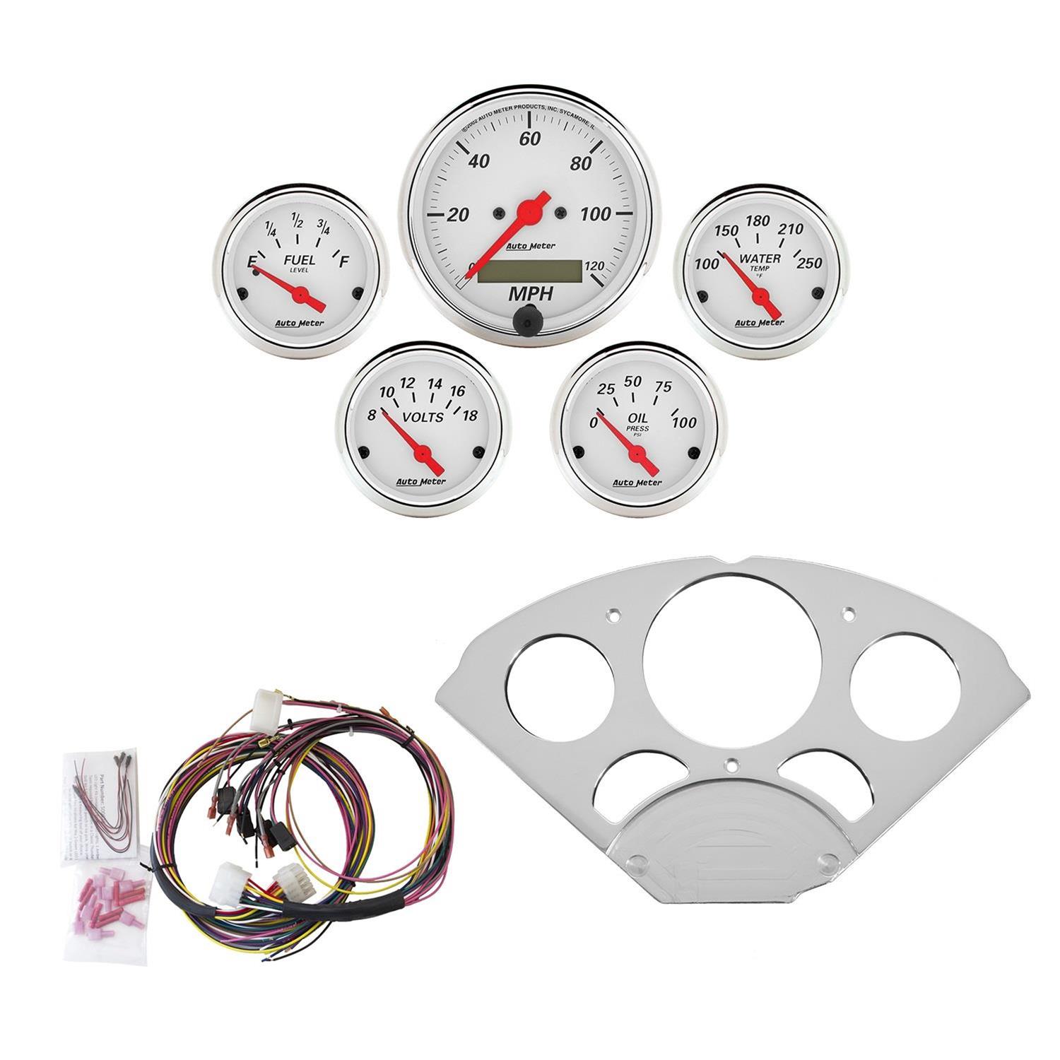AutoMeter Arctic White Instrument Clusters 7033-AW Cluster, White, Analog, Speedometer, Oil Pressure, Water Temperature, Fuel Level, Voltmeter, Face, Polished Panel, Chevy, Kit thumbnail 2