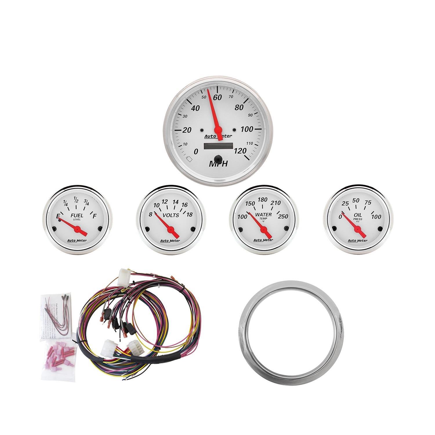 AutoMeter Arctic White Analog Gauge Kits 7034-AW Gauges, White, Analog, Speedometer, Oil Pressure, Water Temperature, Fuel Level, Voltmeter, Face, Chevy, Kit thumbnail 5