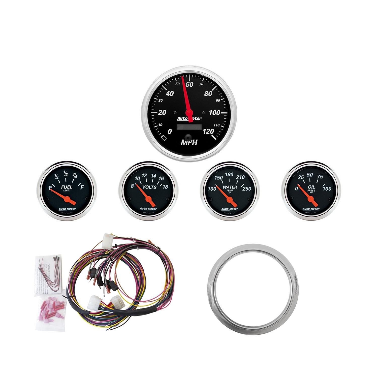 AutoMeter Designer Black Analog Gauge Kits 7034-DB Gauges, Black, Analog, Speedometer, Oil Pressure, Water Temperature, Fuel Level, Voltmeter, Face, Chevy, Kit thumbnail 7