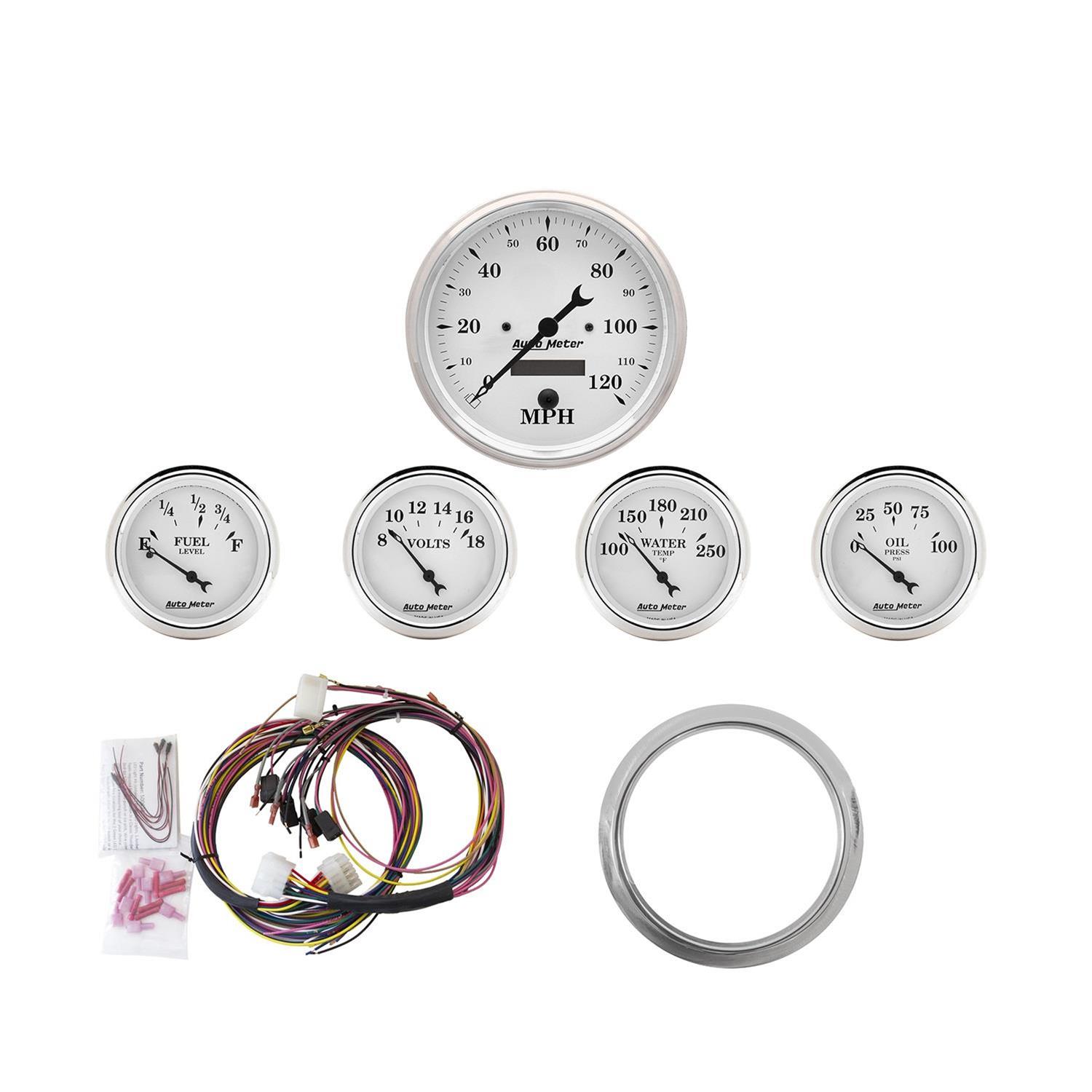 Autometer Old Tyme White 5 Piece Kit (MPH/FUEL/OILP/WTMP/BAT) 59-60 Chevy Car Direct-Fit Dash Kit thumbnail 5