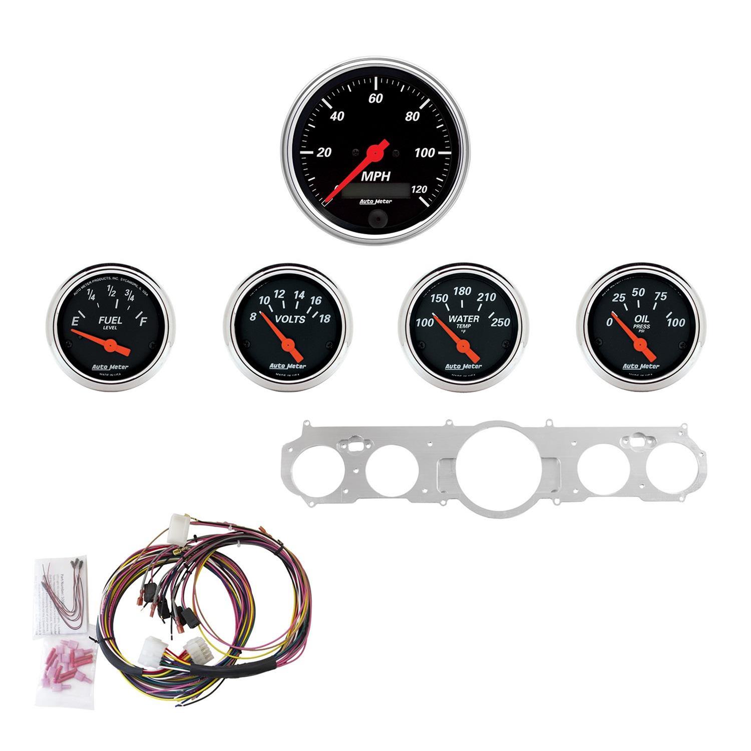 AutoMeter Designer Black Instrument Clusters for 1965-1966 MUSTANG - 7035-DB Gauges, Cluster, Analog, Speedometer, Water Temperature, Fuel Level, Voltmeter, Face, Polished Gauge Panel, Ford, Kit thumbnail 7