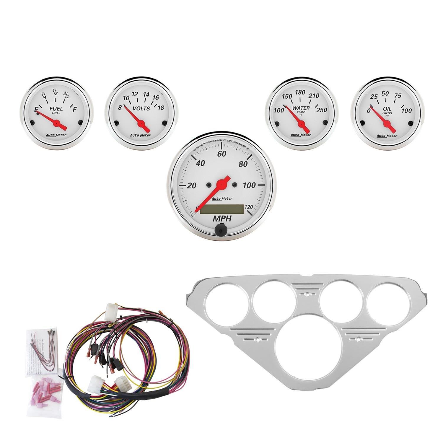 AutoMeter Arctic White Instrument Clusters 7036-AW Cluster, White, Analog, Speedometer, Oil Pressure, Water Temperature, Fuel Level, Voltmeter, Face, Polished Panel, Chevy, Kit thumbnail 2
