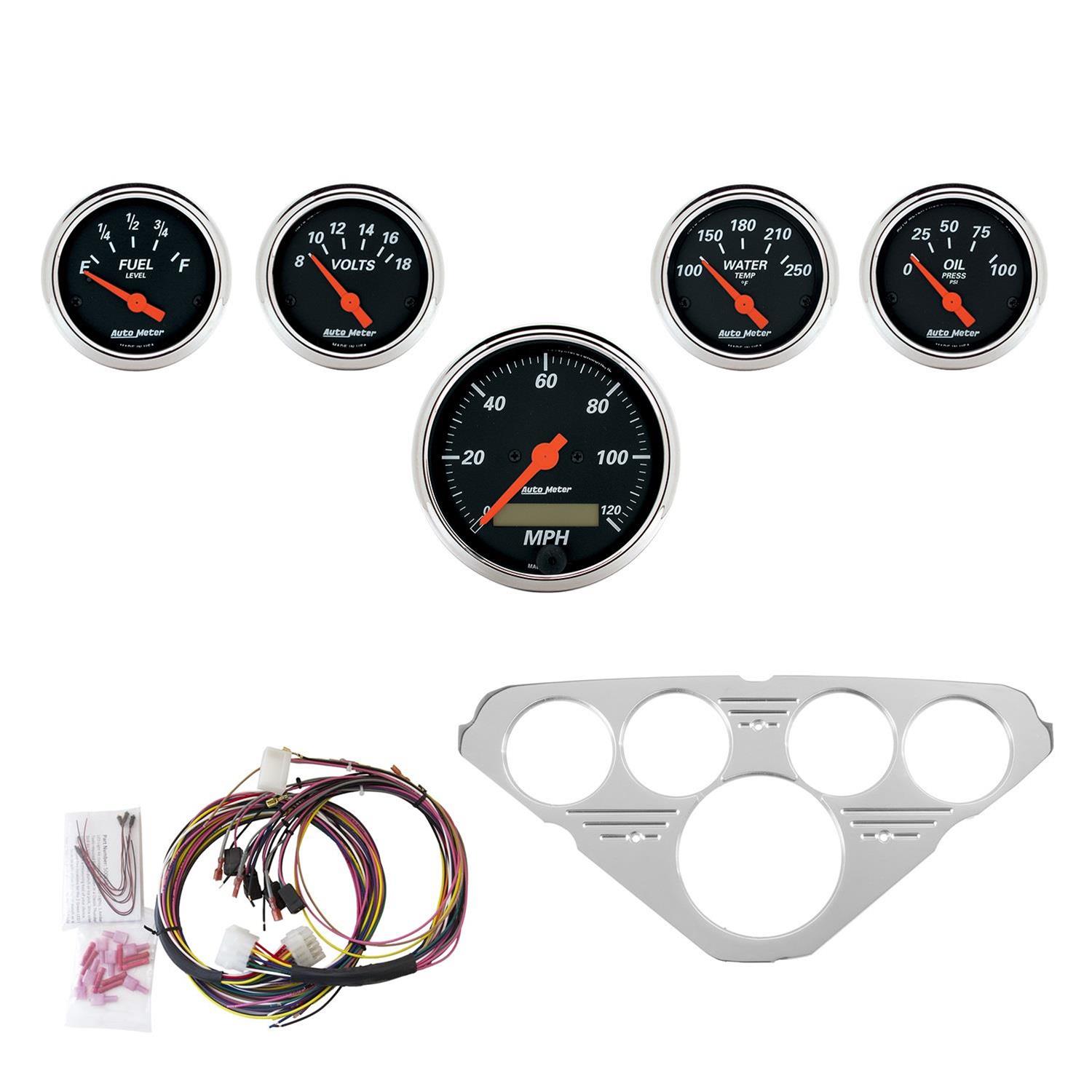 AutoMeter Designer Black Instrument Clusters 7036-DB Gauges, Cluster, Analog, Speedometer, Water Temperature, Fuel Level, Voltmeter, Face, Polished Gauge Panel, Chevy, Kit thumbnail 7