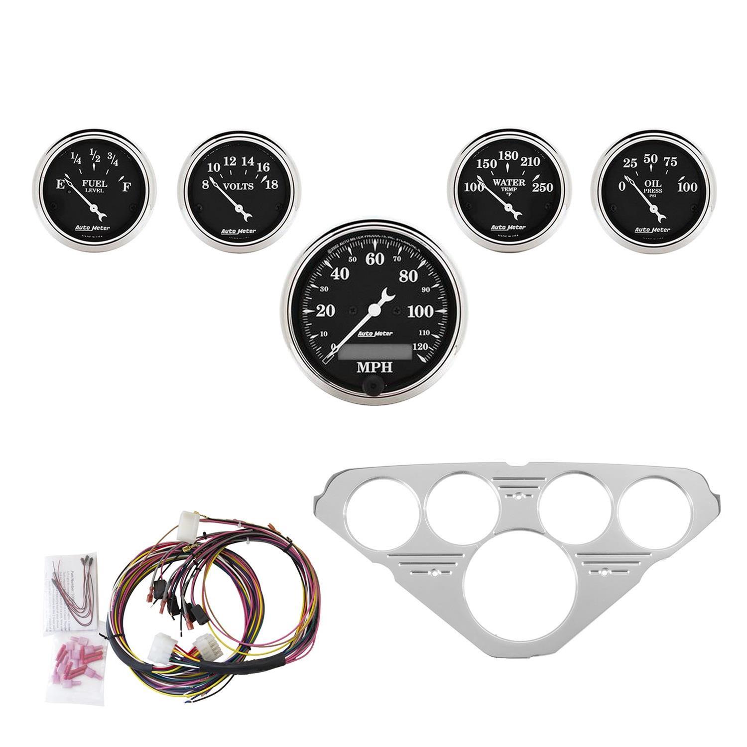 Autometer Old Tyme Black 5 Piece Kit (MPH/FUEL/OILP/WTMP/BAT) 55-59 Chevy Truck Direct-Fit Dash Kit thumbnail 2