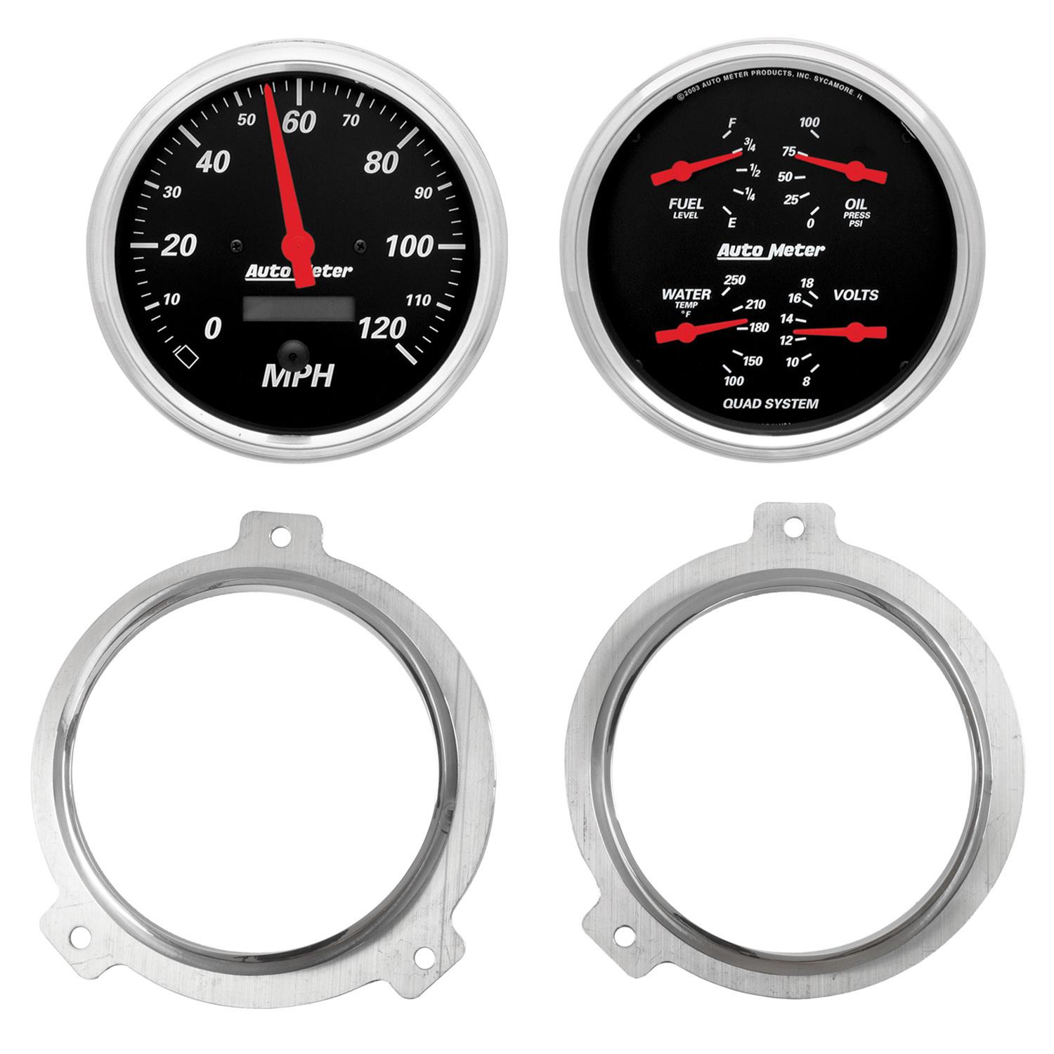 AutoMeter Designer Black Instrument Clusters 7038-06 Gauge Kit, Black, Analog, Speedometer, Oil, Water, Volt, Fuel, White Numbers, Red Pointers, Aluminum Panel, Chevy, Kit