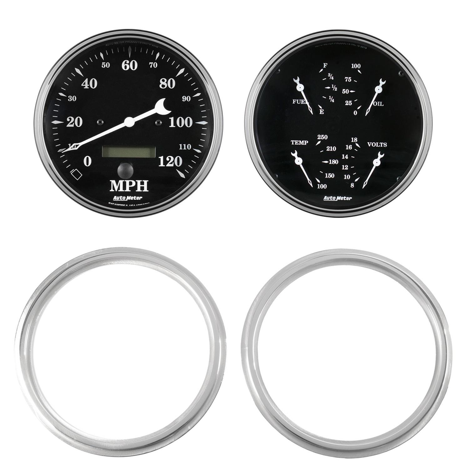 AutoMeter Old Tyme Black Series Instrument Clusters 7039-07 Gauge Kit, Black, Analog, Speedometer, Oil, Water, Volt, Fuel, White Numbers and Pointers, Aluminum Panel, Chevy, Kit