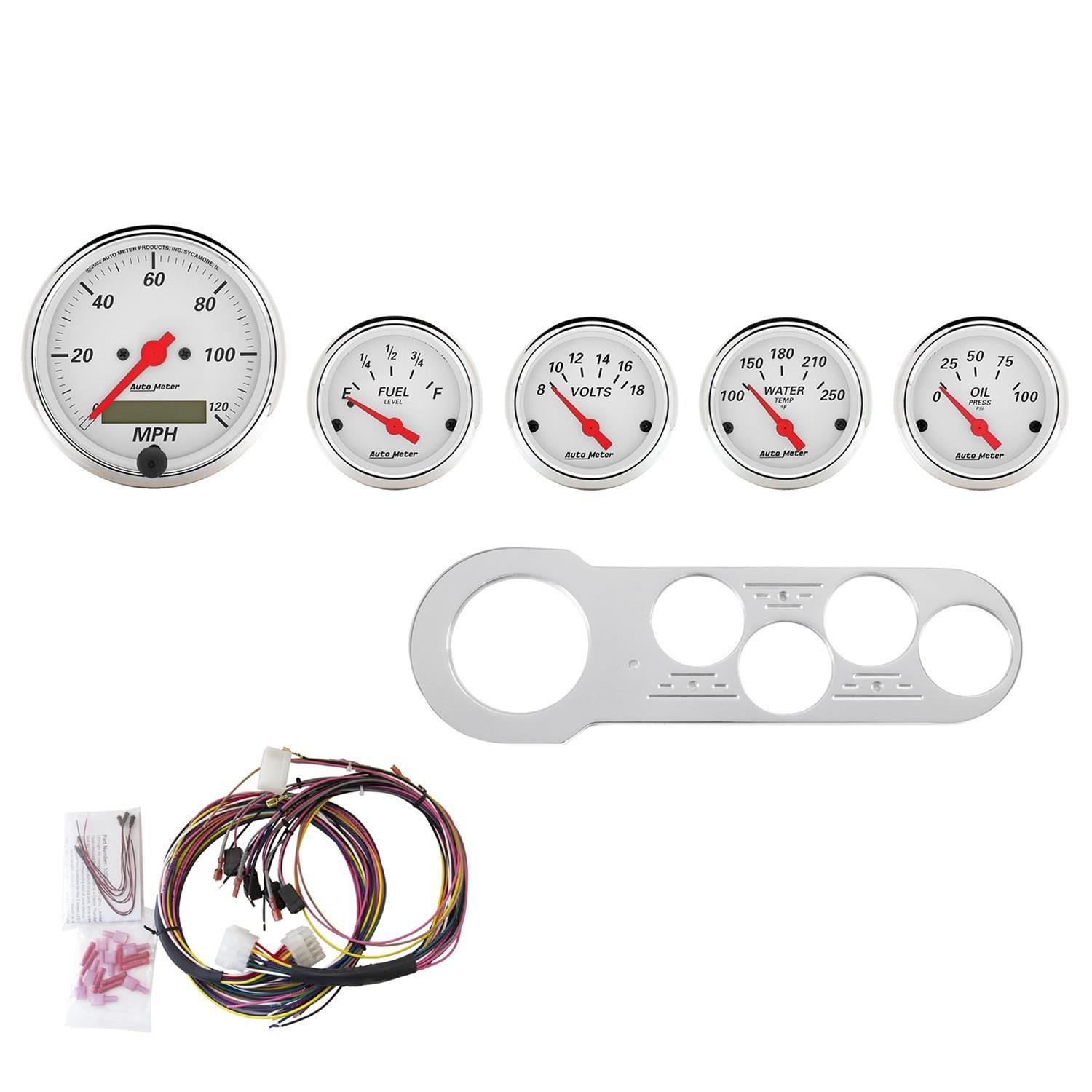 AutoMeter Arctic White Instrument Clusters 7042-AW Cluster, White, Analog, Speedometer, Oil Pressure, Water Temperature, Fuel Level, Voltmeter, Face, Polished Panel, Chevy, Kit thumbnail 3