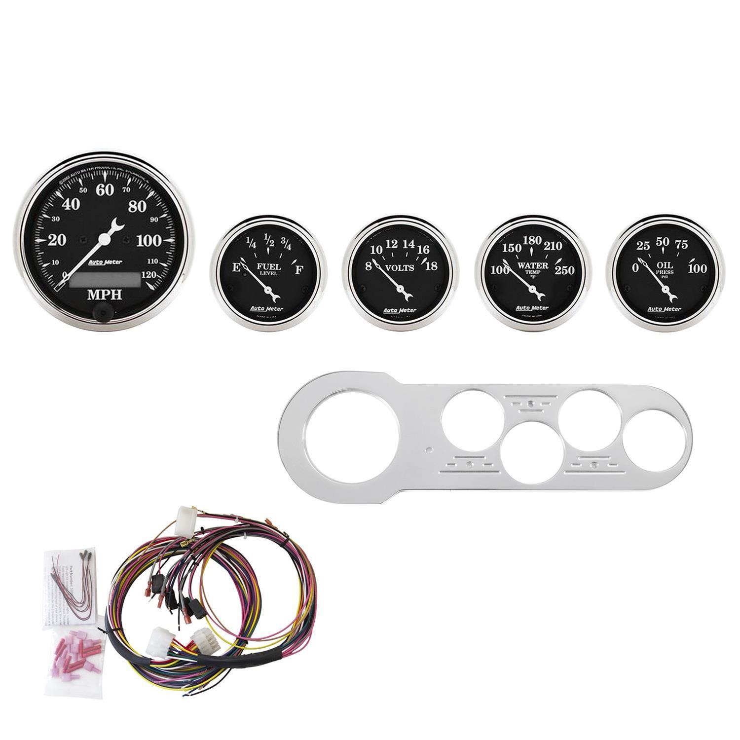 AutoMeter Old Tyme Black Series Instrument Clusters 7042-OTB Cluster, Series, Analog, Speedometer, Oil Pressure, Water Temperature, Fuel Level, Face, Polished Panel, Chevy, Kit thumbnail 3