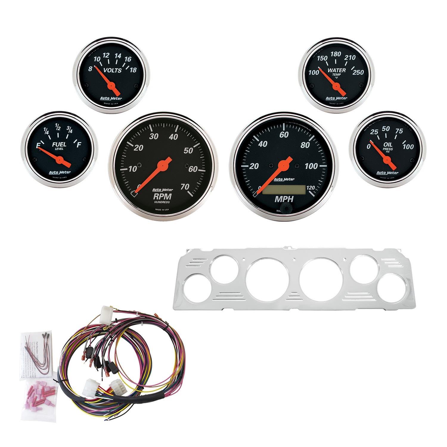 AutoMeter Designer Black Instrument Clusters 7043-DB Gauges, Cluster, Analog, Speedometer, Tach, Water Temperature, Fuel Level, Face, Polished Gauge Panel, Chevy, Kit thumbnail 3