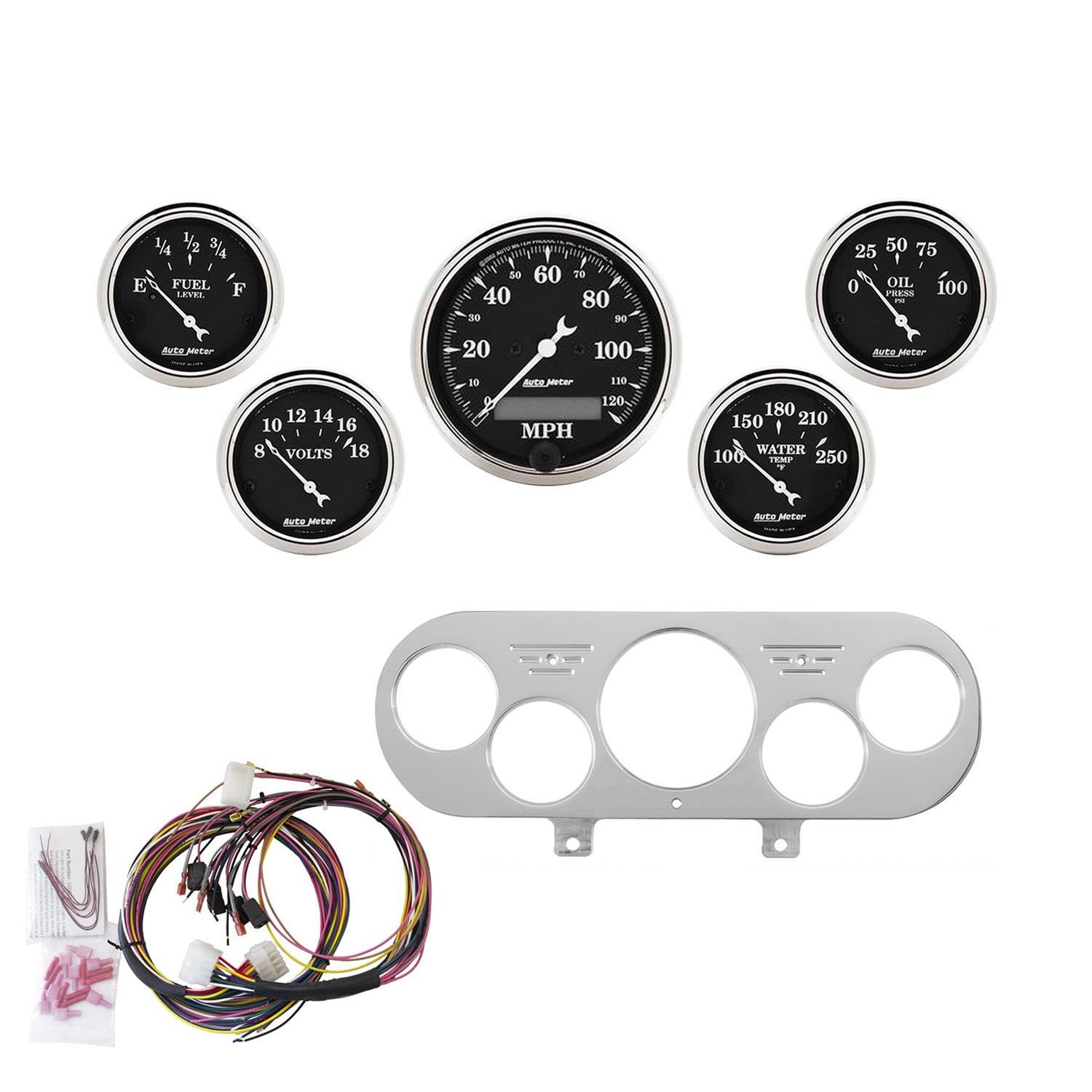 AutoMeter Old Tyme Black Series Instrument Clusters for 1962-1965 CHEVY II - 7044-OTB Cluster, Series, Analog, Speedometer, Water Temperature, Fuel Level, Voltmeter, Face, Polished Panel, Chevy, Kit thumbnail 3