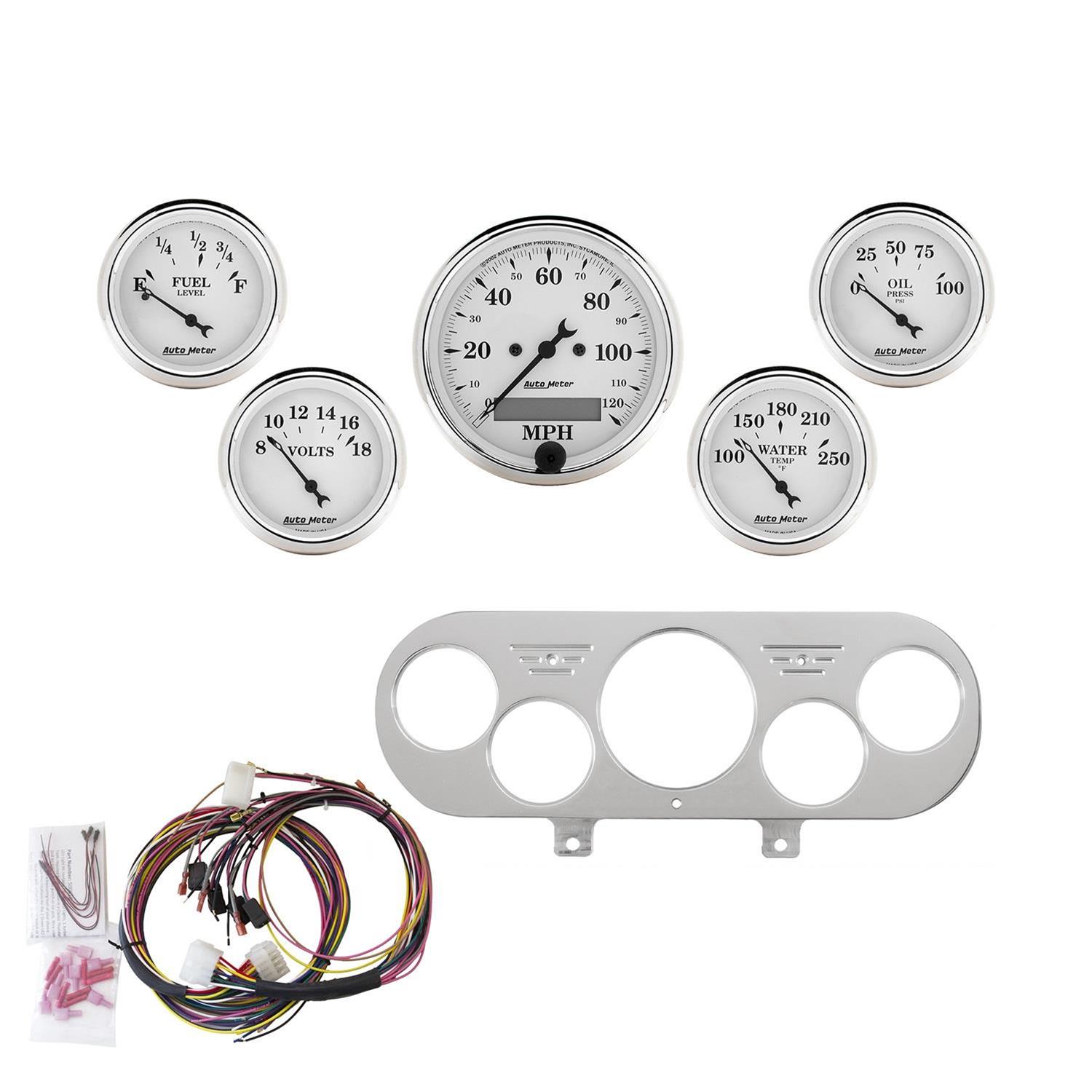 AutoMeter Old Tyme White Series Instrument Clusters for 1962-1965 CHEVY II - 7044-OTW Cluster, White, Analog, Speedometer, Oil Pressure, Water Temperature, Fuel Level, Voltmeter, Polished Gauge Panel, Chevy, Kit thumbnail 5