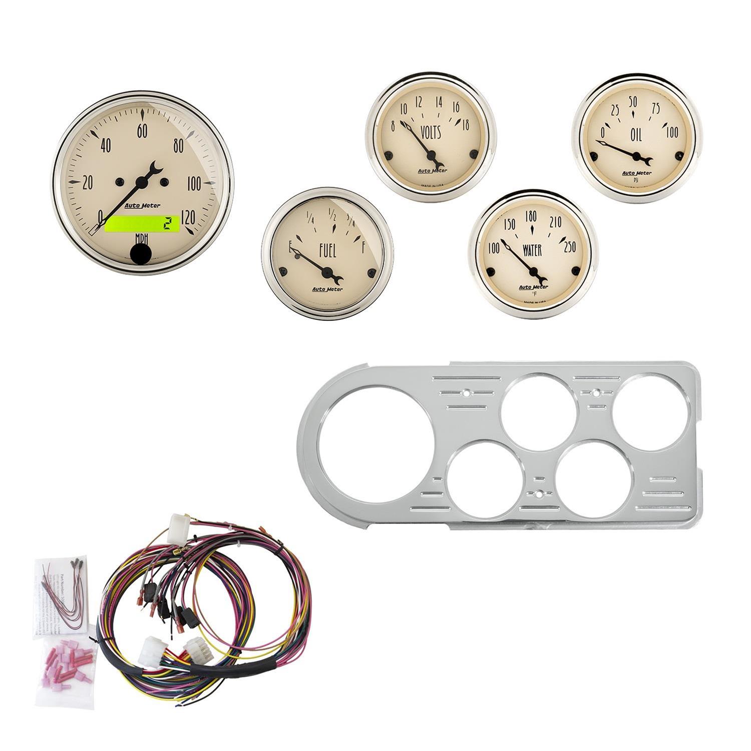 AutoMeter Antique Beige Instrument Clusters 7046-AB Cluster, Beige, Analog, Speedometer, Oil Pressure, Water Temperature, Fuel Level, Voltmeter, Beige, Polished Gauge Panel, Ford, Kit thumbnail 6