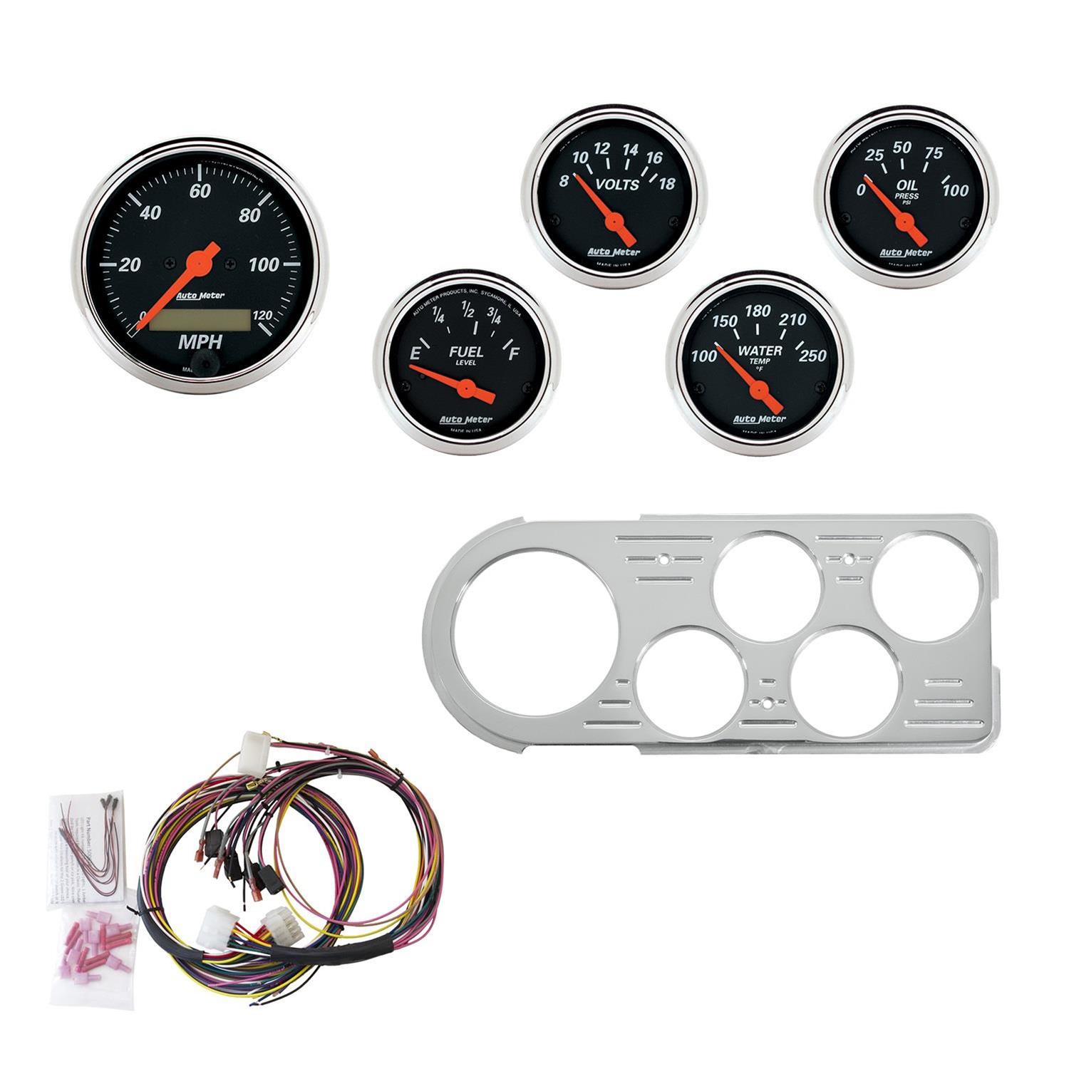 AutoMeter Designer Black Instrument Clusters 7046-DB Gauges, Cluster, Analog, Speedometer, Water Temperature, Fuel Level, Voltmeter, Face, Polished Gauge Panel, Ford, Kit thumbnail 7