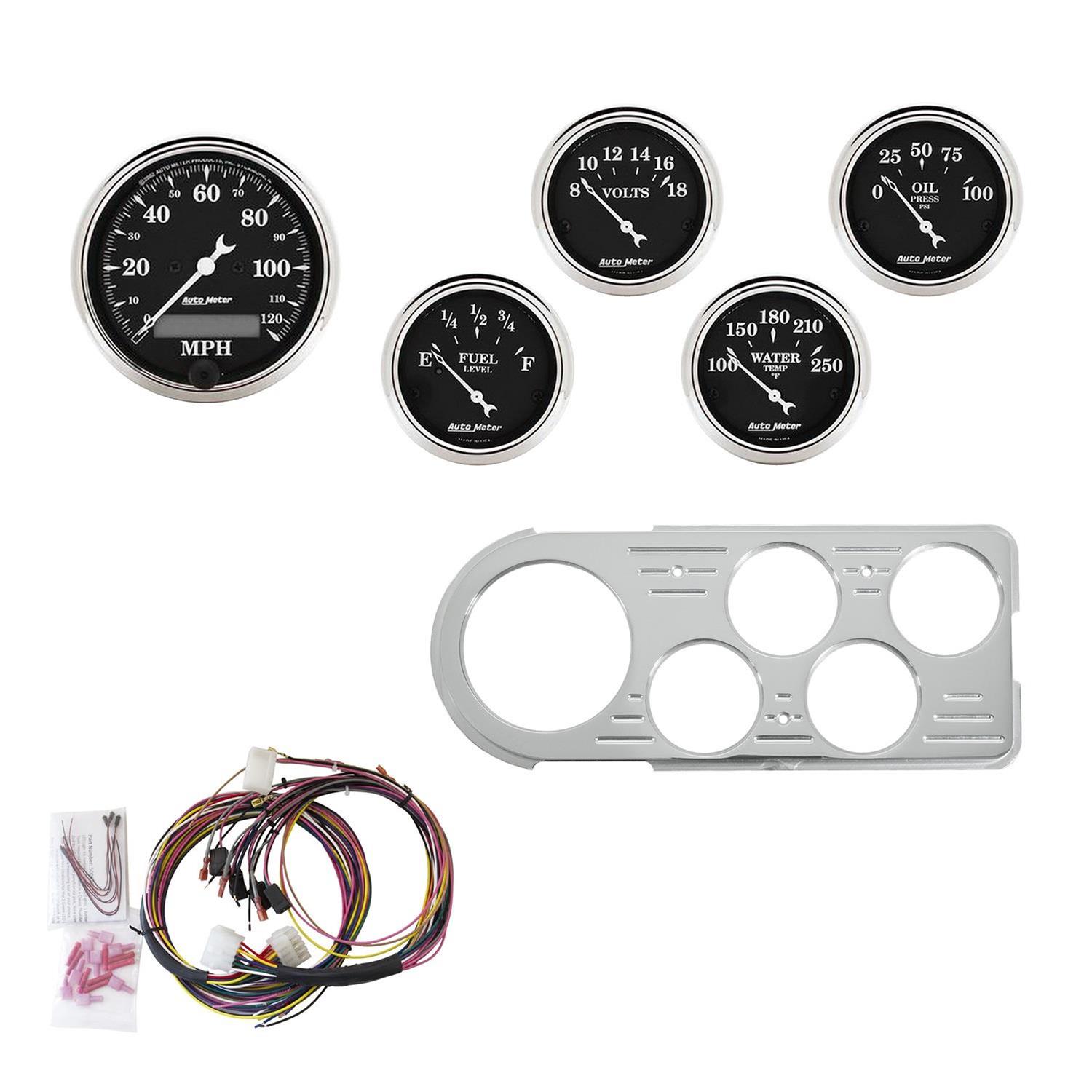 AutoMeter Old Tyme Black Series Instrument Clusters 7046-OTB Cluster, Series, Analog, Speedometer, Water Temperature, Fuel Level, Voltmeter, Face, Polished Panel, Ford, Kit thumbnail 2