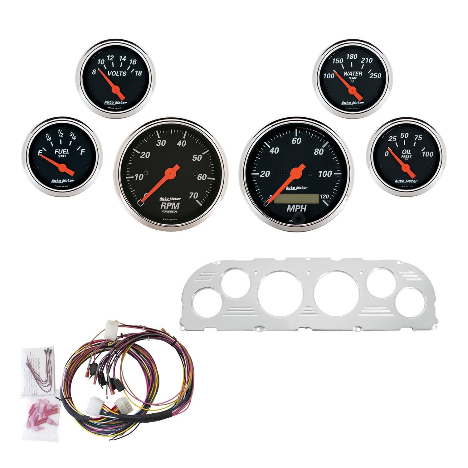 AutoMeter Designer Black Instrument Clusters 7047-DB Gauges, Cluster, Analog, Speedometer, Tach, Water Temperature, Fuel Level, Face, Polished Gauge Panel, Chevy, Kit thumbnail 4