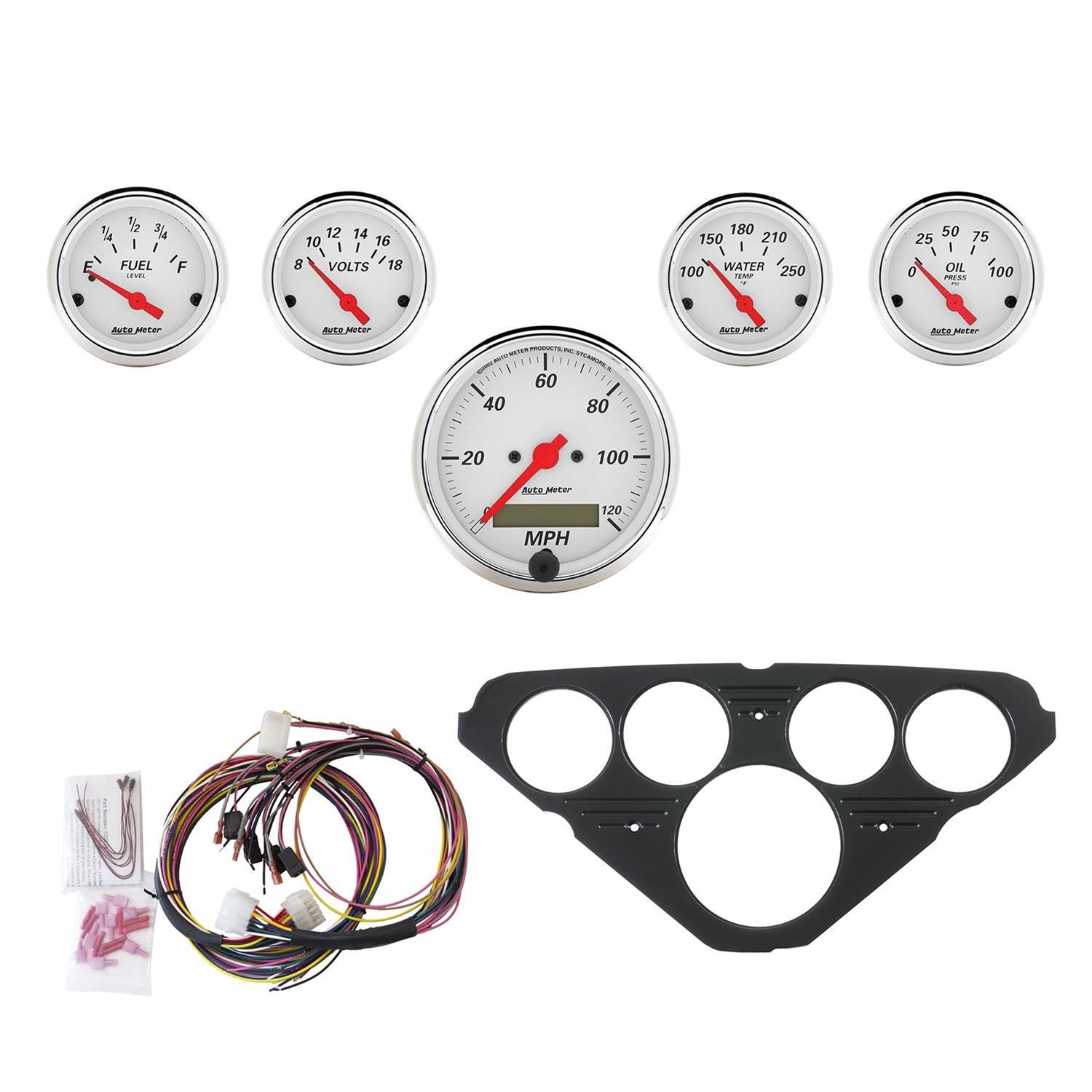 AutoMeter Arctic White Instrument Clusters 7049-AW Cluster, White, Analog, Speedometer, Oil Pressure, Water Temperature, Fuel Level, Voltmeter, Face, Black Panel, Chevy, Kit thumbnail 2