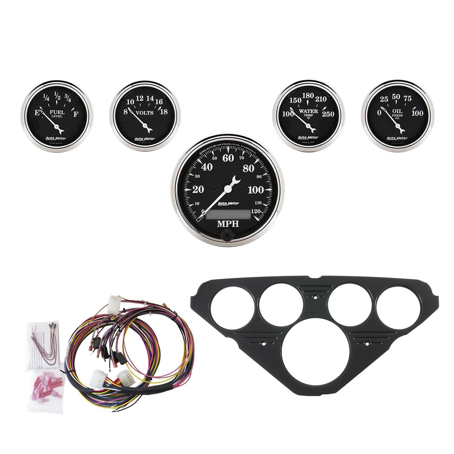 AutoMeter Old Tyme Black Series Instrument Clusters 7049-OTB Cluster, Series, Analog, Speedometer, Oil Pressure, Water Temperature, Fuel Level, Voltmeter, Panel, Chevy, Kit thumbnail 3
