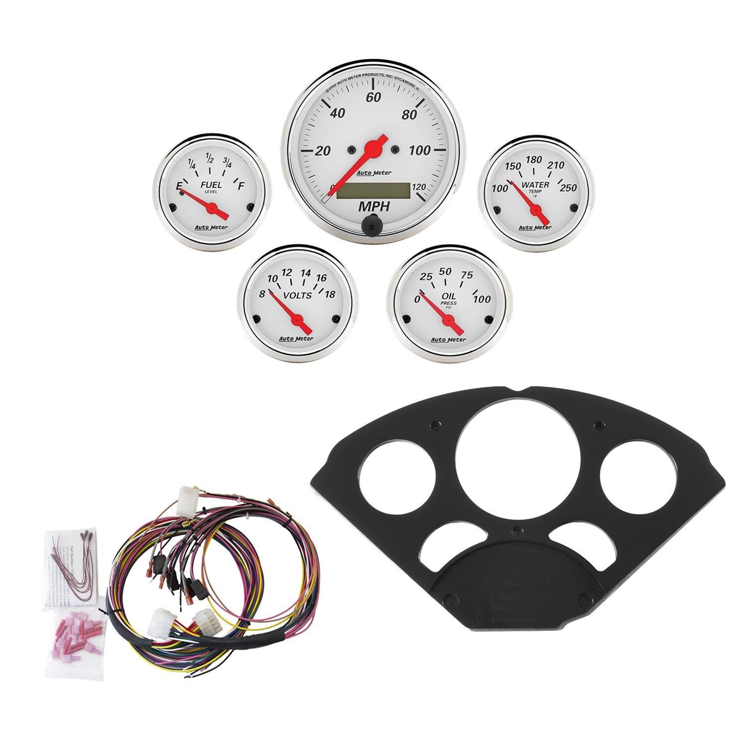 AutoMeter Arctic White Instrument Clusters 7055-AW Cluster, White, Analog, Speedometer, Oil Pressure, Water Temperature, Fuel Level, Voltmeter, Face, Black Panel, Chevy, Kit thumbnail 2