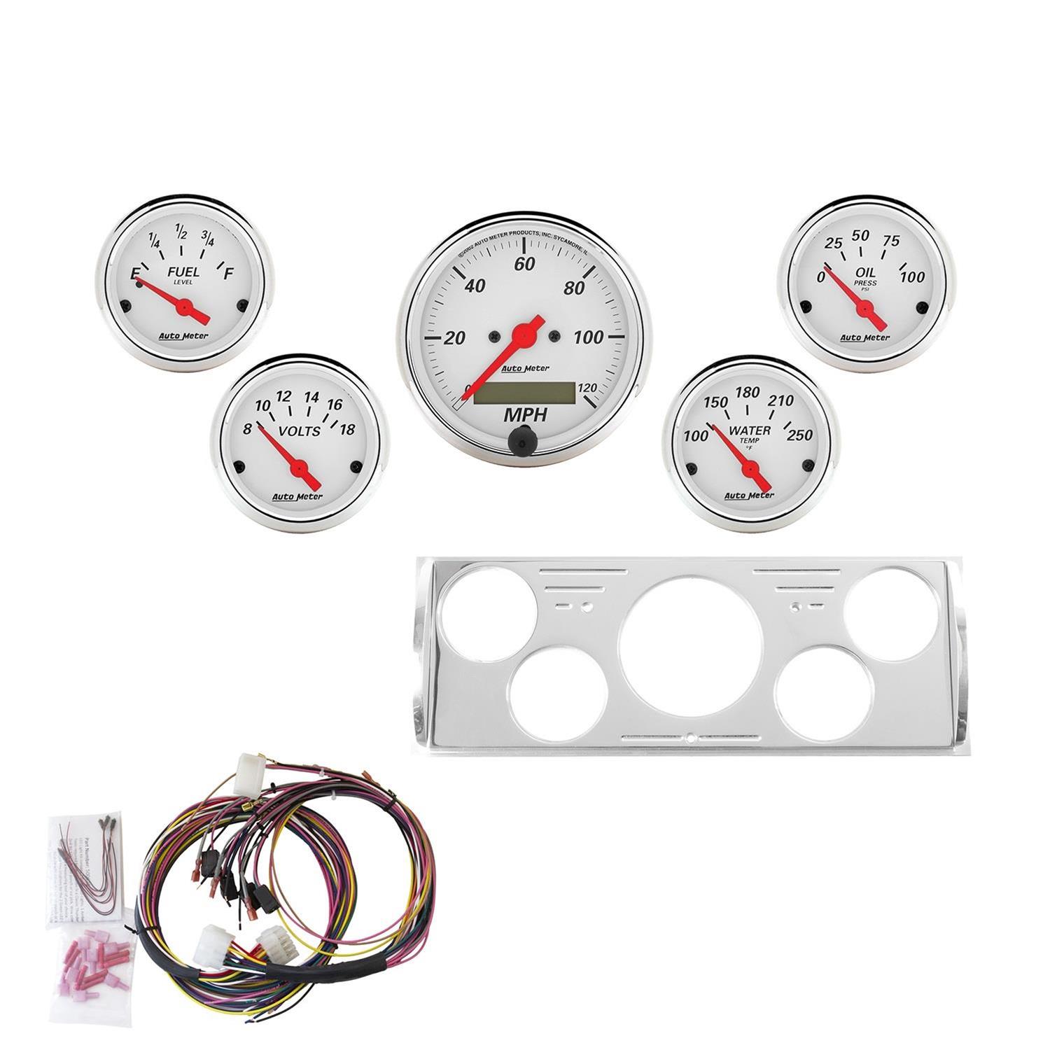 AutoMeter Arctic White Instrument Clusters 7057-AW Cluster, White, Analog, Speedometer, Oil Pressure, Water Temperature, Fuel Level, Voltmeter, Polished Gauge Panel, Chevy, GMC, Kit thumbnail 2