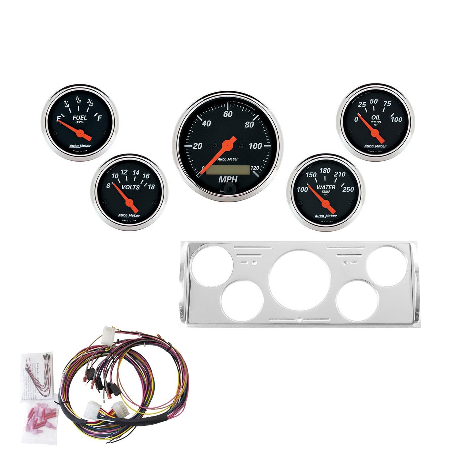 AutoMeter Designer Black Instrument Clusters 7057-DB Gauges, Cluster, Analog, Speedometer, Water Temperature, Fuel Level, Face, Polished Gauge Panel, Chevy, GMC, Kit thumbnail 7