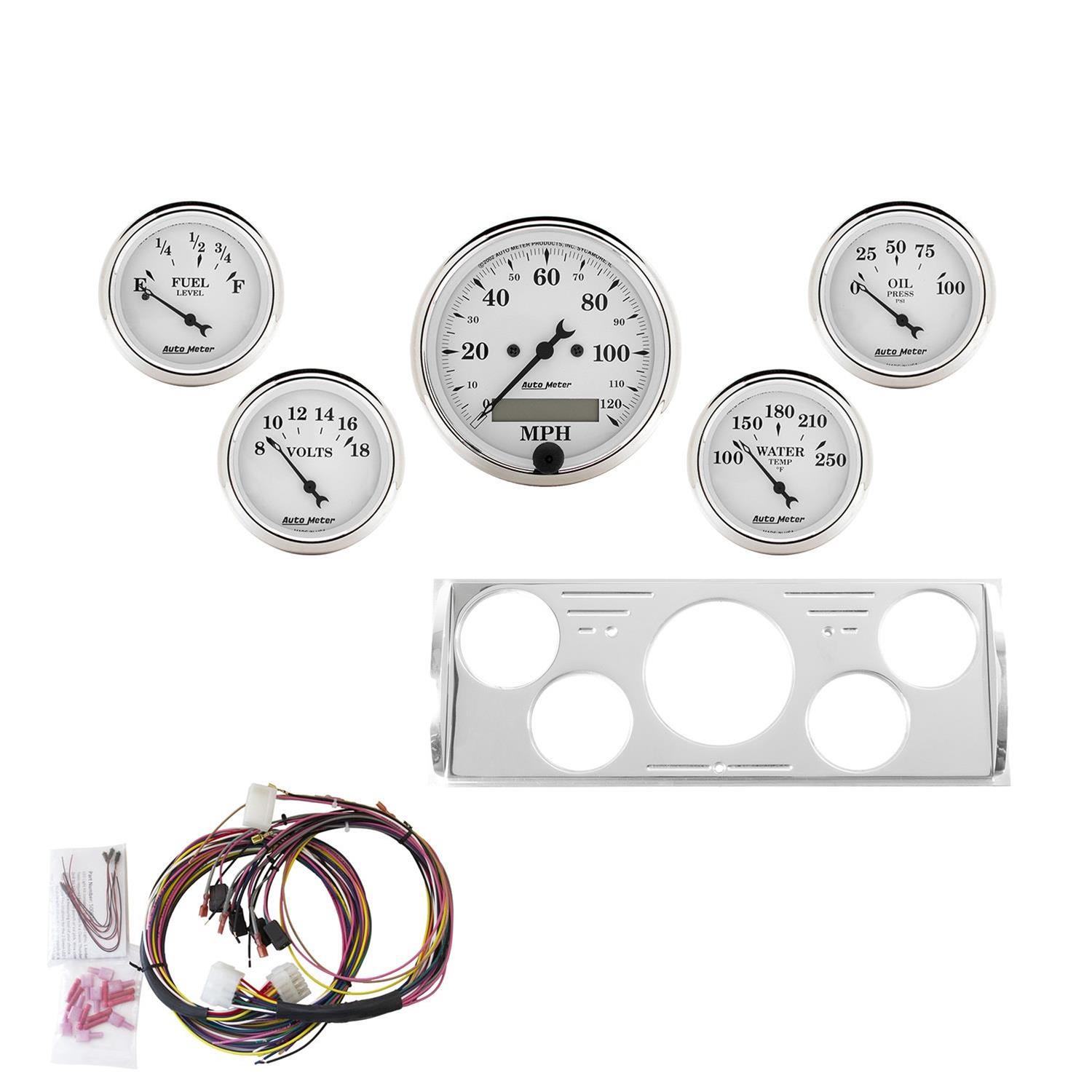 AutoMeter Old Tyme White Series Instrument Clusters 7057-OTW Cluster, White, Analog, Speedometer, Oil Pressure, Water Temperature, Fuel Level, Voltmeter, Polished Panel, Chevy, GMC, Kit thumbnail 3