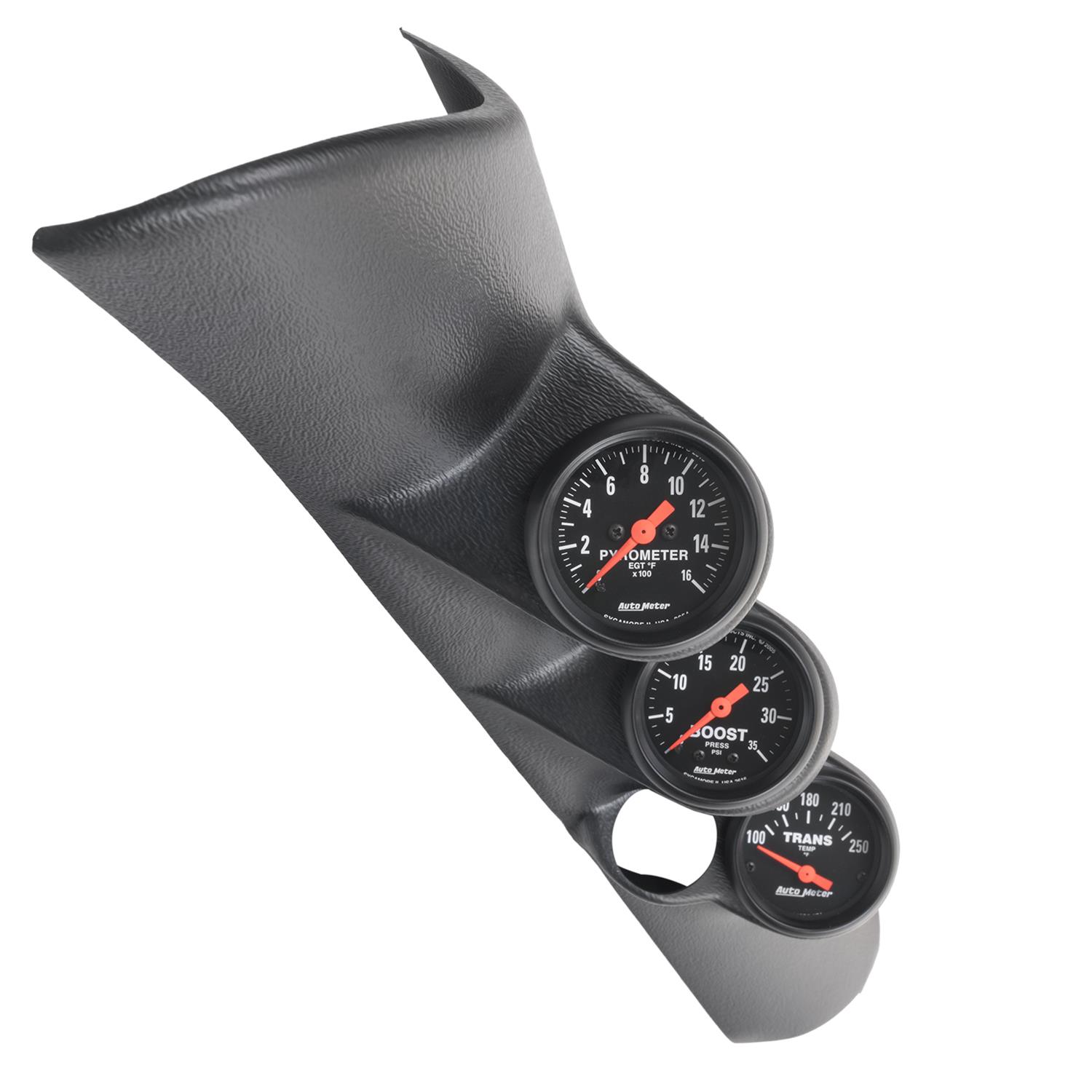 Autometer 98-02 Ram L6-5.9L Diesel A-Pillar Z-Gauge Kit Boost/EGT/Trans 35PSI / 1600 Deg / 250 Deg thumbnail 4