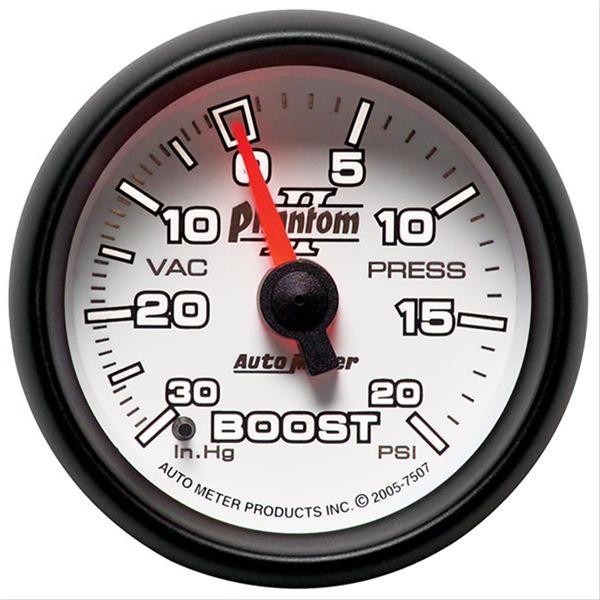 Autometer Phantom II 52.4mm Mechanical Vacuum / Boost Gauge 30 In. HG/20 PSI thumbnail 2