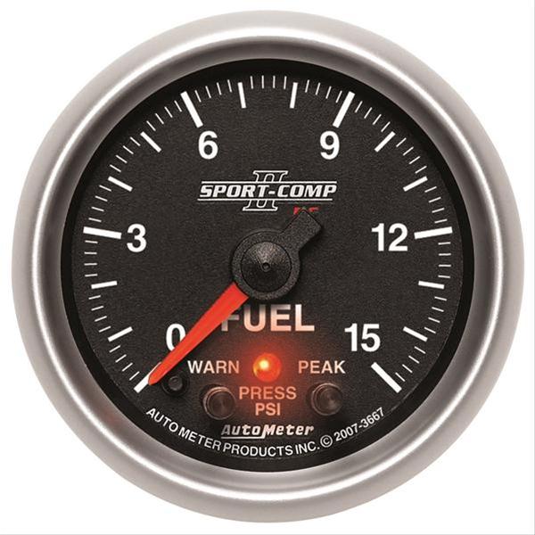 Autometer Sport-Comp II Fuel Pressure Gauge 2 5/8in 15PSI Stepper Motor w/ Peak & Warn