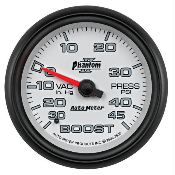 Autometer Phantom II 2-5/8in 30INHG-45PSI Phantom Mechanical Boost/Vacuum Gauge