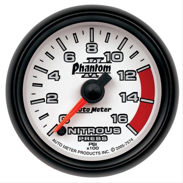 Autometer Phantom II Nitrous Pressure 2 5/8in 1600 psi Stepper Motor Gauge with Peak and Warning