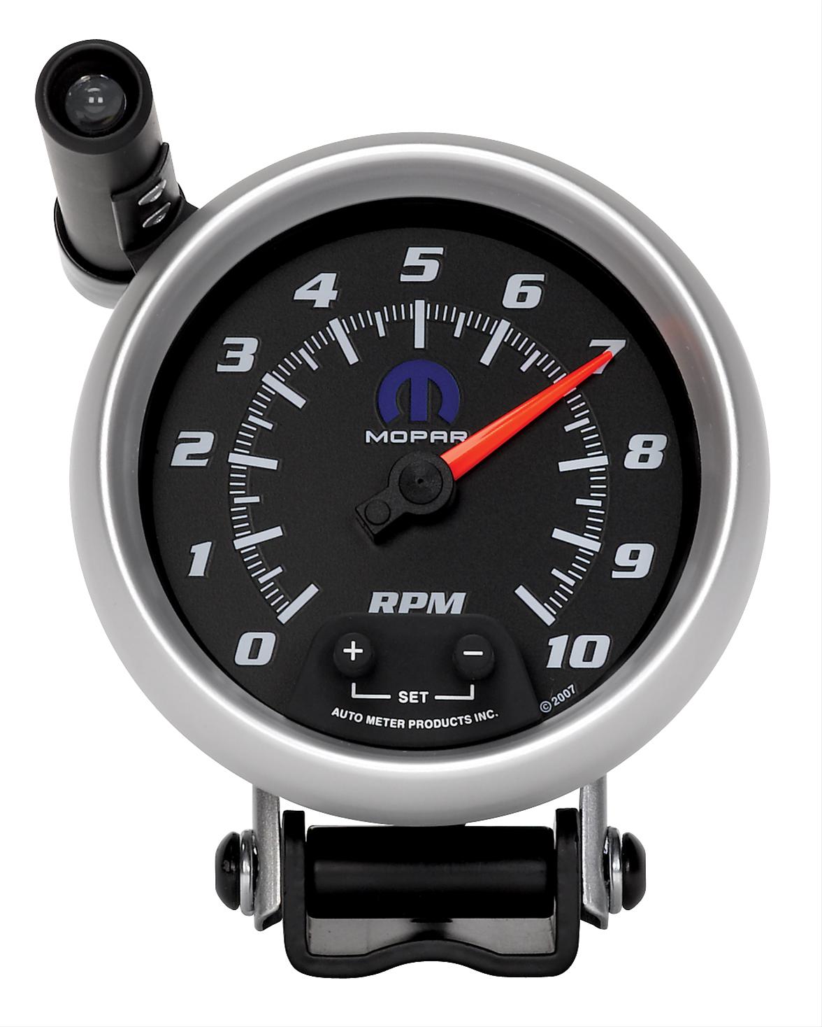 AutoMeter Gauge Tach 3-3/4in. 10K RPM Pedestal W/ Ext. Quick-Lite Black Mopar thumbnail 3