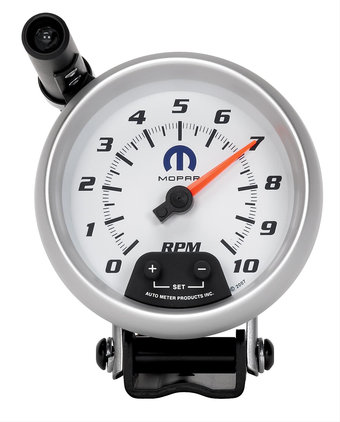AutoMeter Gauge Tachometer 3-3/4in. 10K RPM Pedestal W/ Ext. Quick-Lite White Mopar thumbnail 4