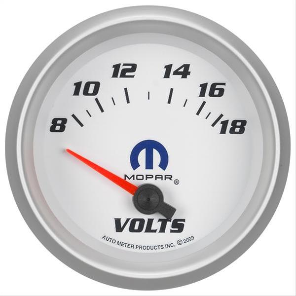 AutoMeter Mopar Series Analog Gauges 880252 Gauge, Series, Voltmeter, 8-18 V, 2 5/8 in. Diameter, White Face, Analog, Electrical, Each