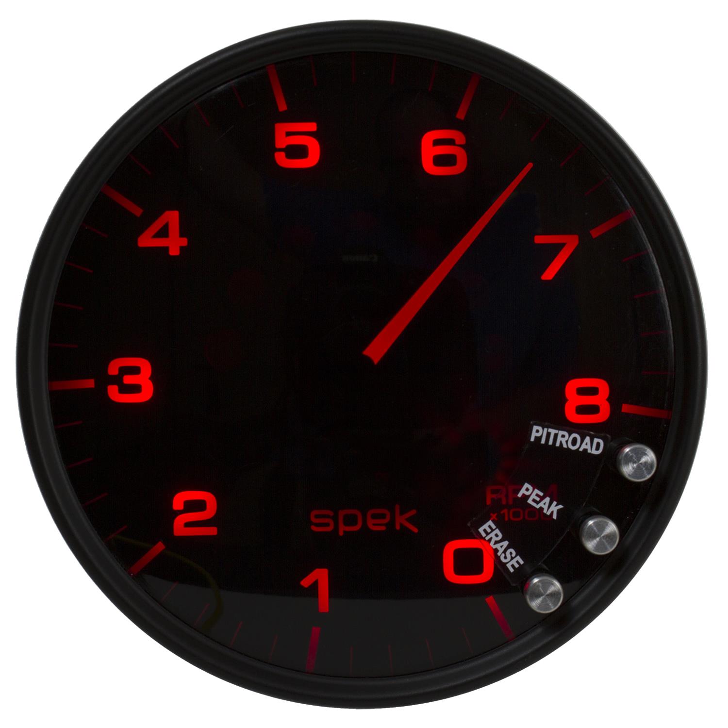 Autometer Spek-Pro Gauge Tachometer 5in 8K Rpm W/Shift Light & Peak Mem Black/Smoke/Black thumbnail 4