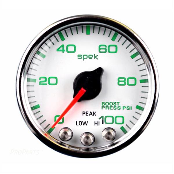AutoMeter Spek-Pro Analog Gauges P30511 Gauges, Spek-Pro, Boost Pressure, 0-100 psi., 2 1/16 in., White Face, Multicolor Numbers, Chrome Bezel, Analog, Electrical, Each thumbnail 4