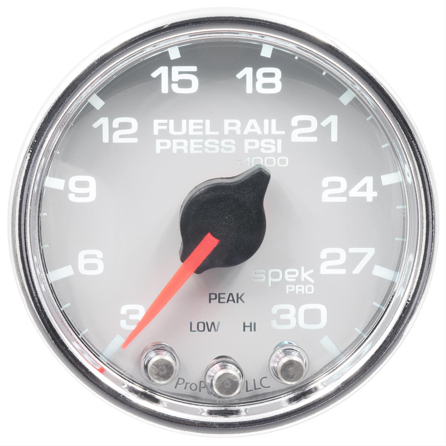 AutoMeter Spek-Pro Analog Gauges P32111 Gauges, Spek-Pro, Fuel Rail Pressure, 0-30,000 psi, 2 1/16 in., White Face, Multicolor Numbers, Chrome Bezel, Analog, Electrical, Each thumbnail 2