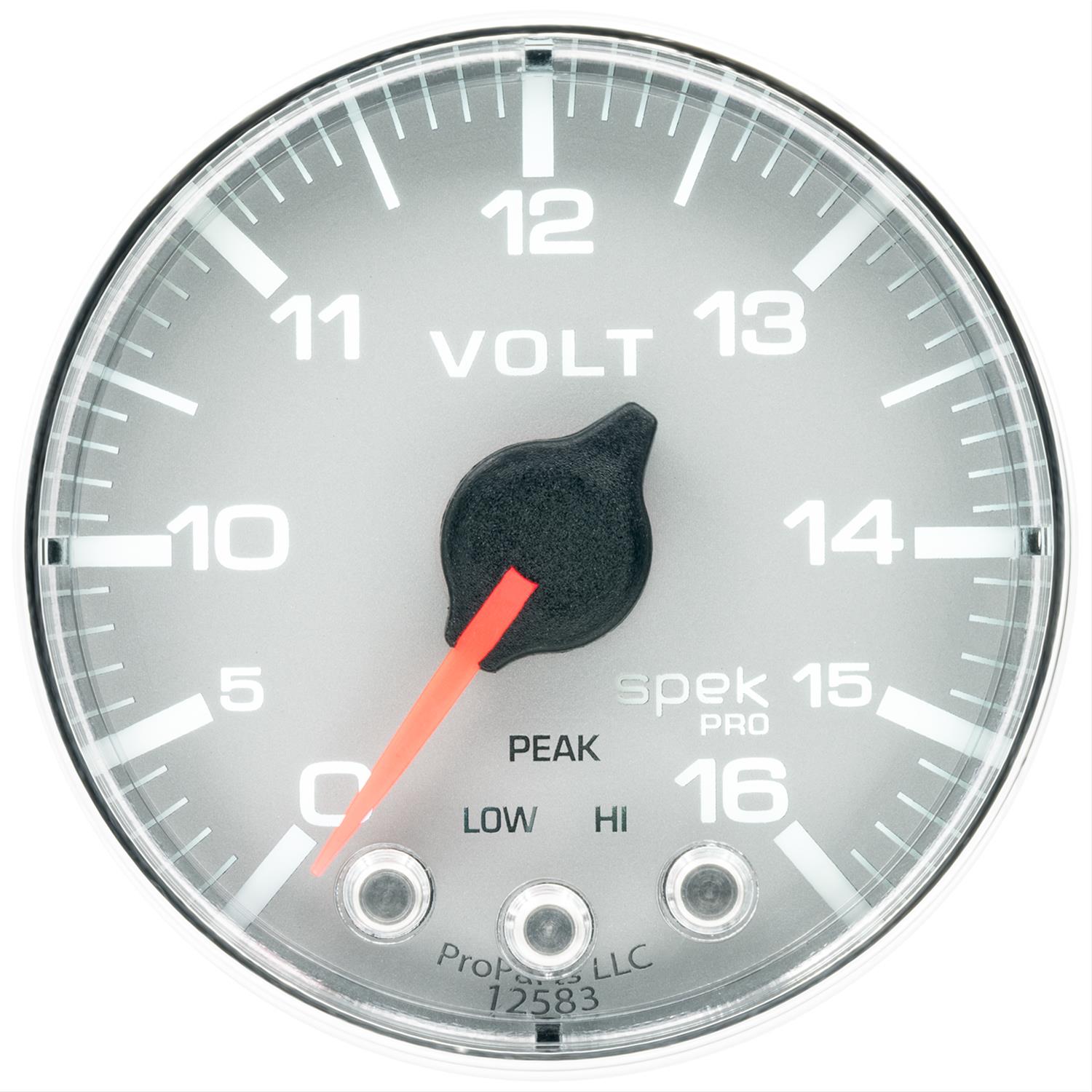 Autometer Spek-Pro Gauge Voltmeter 2 1/16in 16V Stepper Motor W/Peak & Warn Slvr/Chrm thumbnail 2