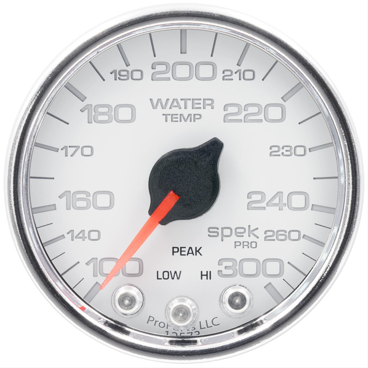 AutoMeter Spek-Pro Analog Gauges P34611 Gauges, Spek-Pro, Water Temperature, 100-300 degrees F, 2 1/16 in., White Face, Multicolor Numbers, Chrome Bezel, Analog, Electrical, Each