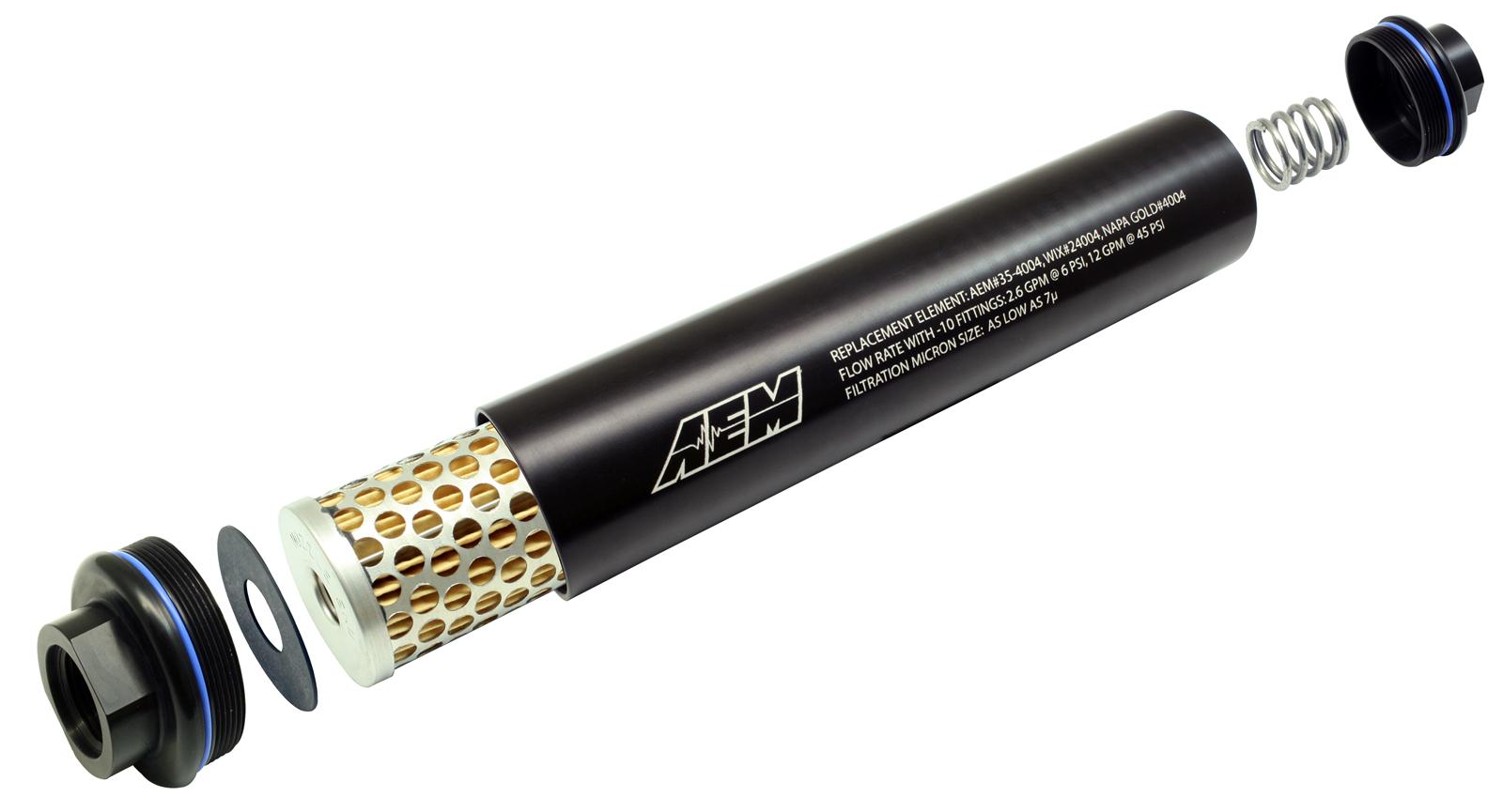 AEM Universal High Volume Fuel Filter Inlet 10AN 25-201BK AEM Universal High Volume Fuel Filter Inlet 10AN 25-201BK