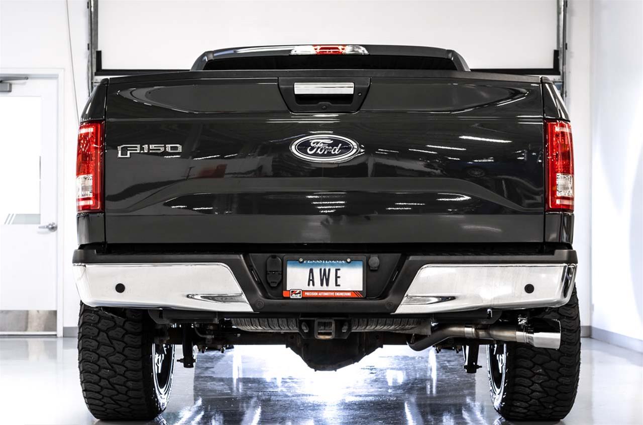 AWE Tuning 2015+ Ford F-150 0FG Single Exit Performance Exhaust System w/4.5in Chrome Silver Tips thumbnail 3
