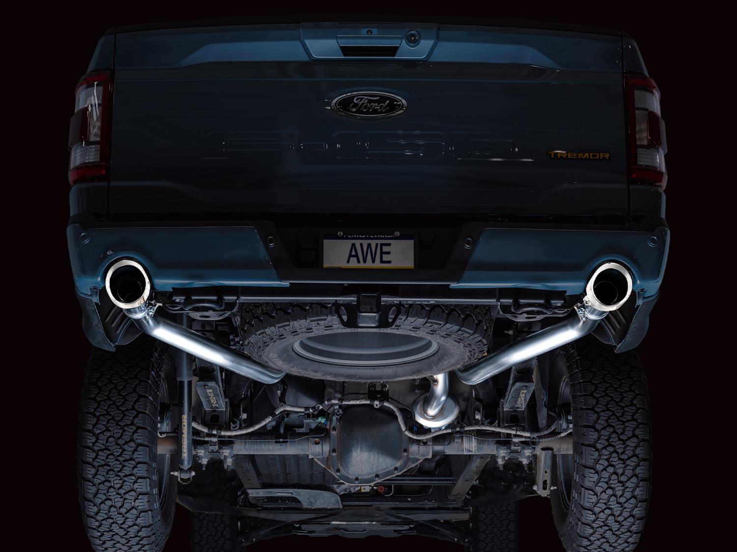 AWE Tuning 2021+ Ford F150 Tremor w/ Bumper Cutouts 0FG Resonated Cat-Back w/ Chrome Silver Tips thumbnail 8