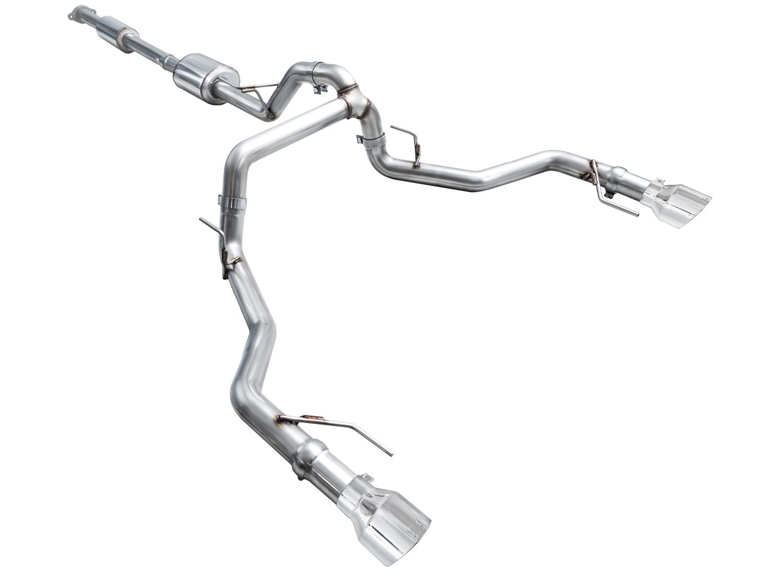 AWE Tuning 2021+ Ford F150 Tremor w/ Bumper Cutouts 0FG Resonated Cat-Back w/ Chrome Silver Tips thumbnail 2