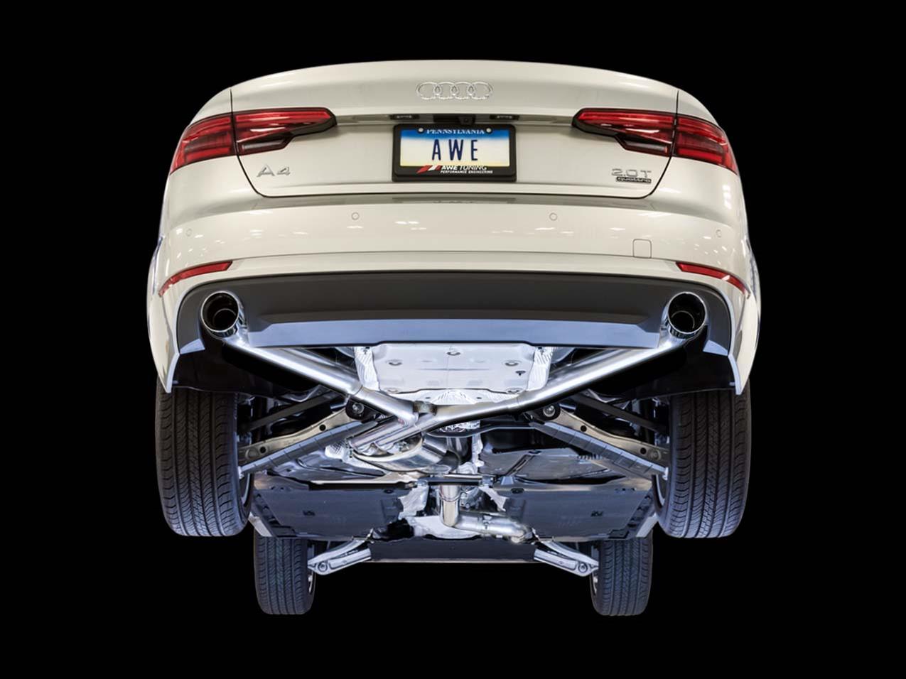 AWE Tuning Audi B9 A4 Track Edition Exhaust Dual Outlet - Chrome Silver Tips (Includes DP) thumbnail 2