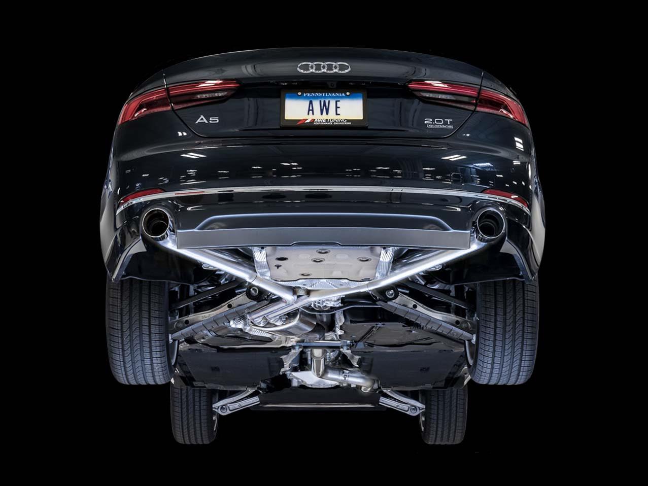 AWE Tuning Audi B9 A5 Track Edition Exhaust Dual Outlet - Chrome Silver Tips (Includes DP) thumbnail 3