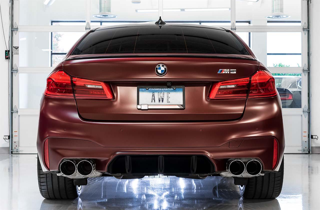 AWE Tuning 18-19 BMW M5 (F90) 4.4T AWD Axle-Back Exhaust - Track Edition (Chrome Silver Tips) thumbnail 2