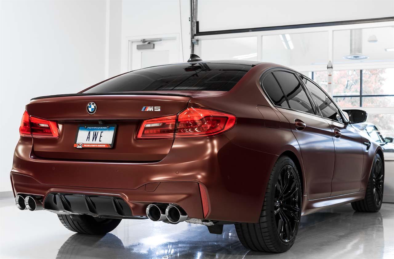 AWE Tuning 18-19 BMW M5 (F90) 4.4T AWD SwitchPath Axle-Back Exhaust - Diamond Black Tips thumbnail 4