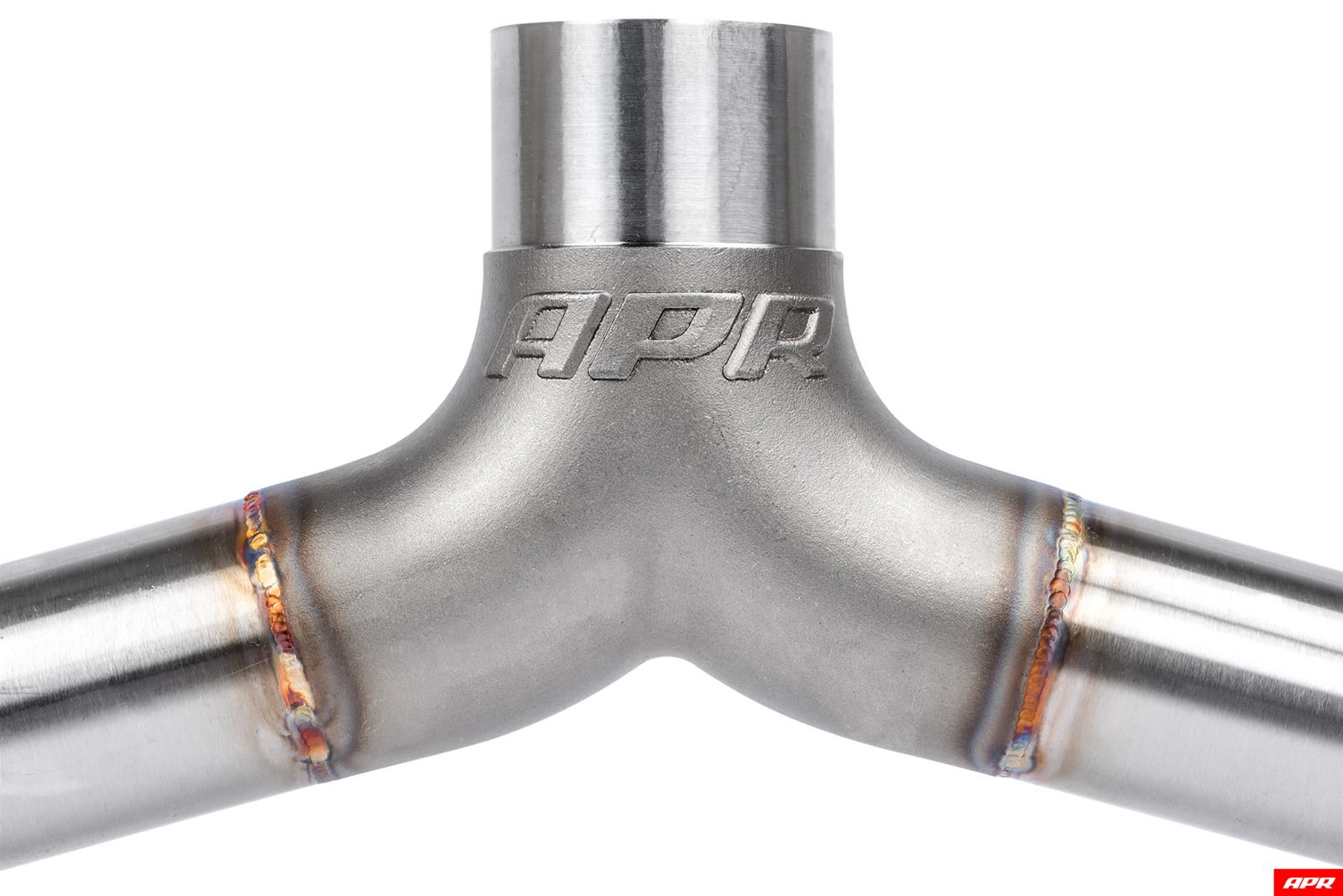 APR Cat-Back Exhaust Systems with Front Muffler CBK0008 System Resonator, Cat-Back, Stainless, Brushed, Split Rear Exit, Polished Tips, Volkswagen, Kit